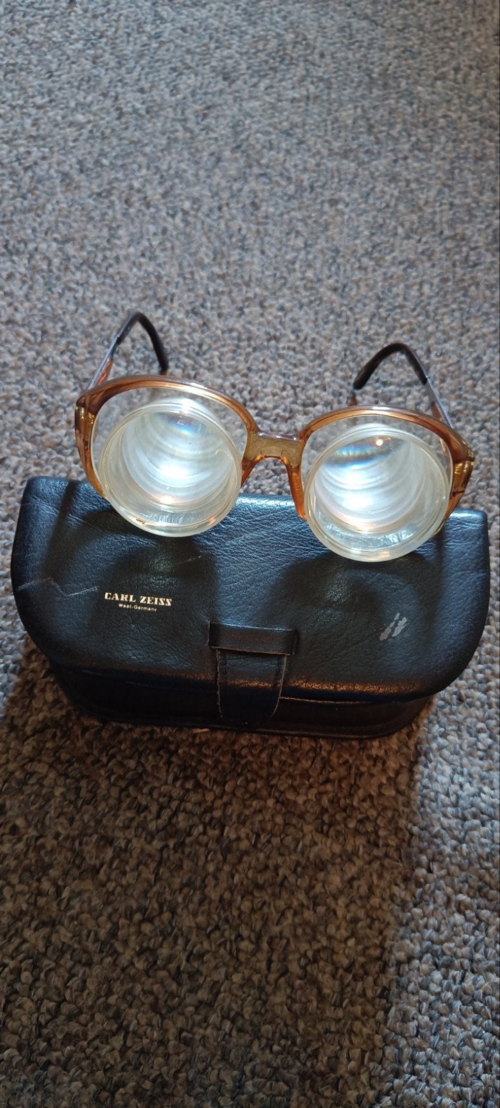 Carl Zeiss leesbril met verwisselbare lenzen en etui, Overige merken, Gebruikt, Bruin, Ophalen of Verzenden