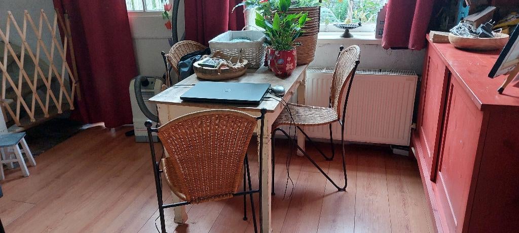 3 Vintage rotan stoelen Frederick Weinberg en tafel, Ophalen, Gebruikt, Vintage, Overige materialen