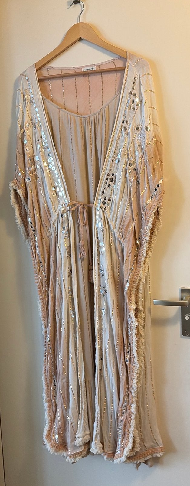 Ibz mode ibiza boho  kimono roze ecru goud TU tm xl, Verzenden, Maat 46/48 (XL) of groter, Zo goed als nieuw, Roze