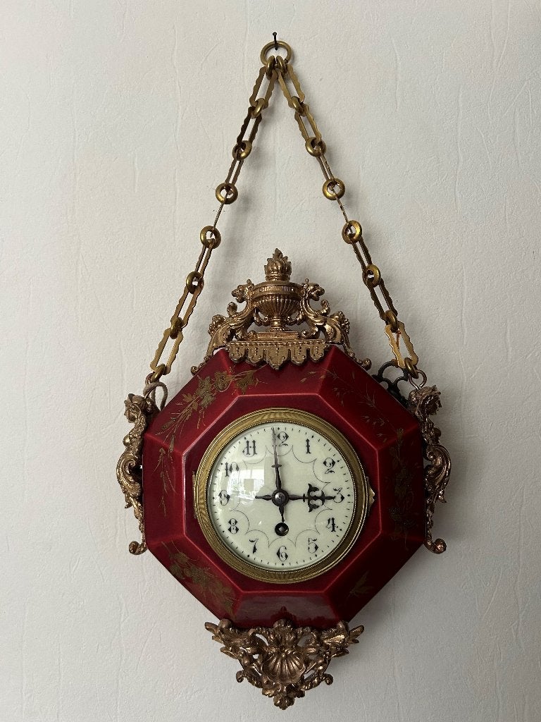 Franse klok achthoekig porcelein Jugendstil 1870, Ophalen of Verzenden