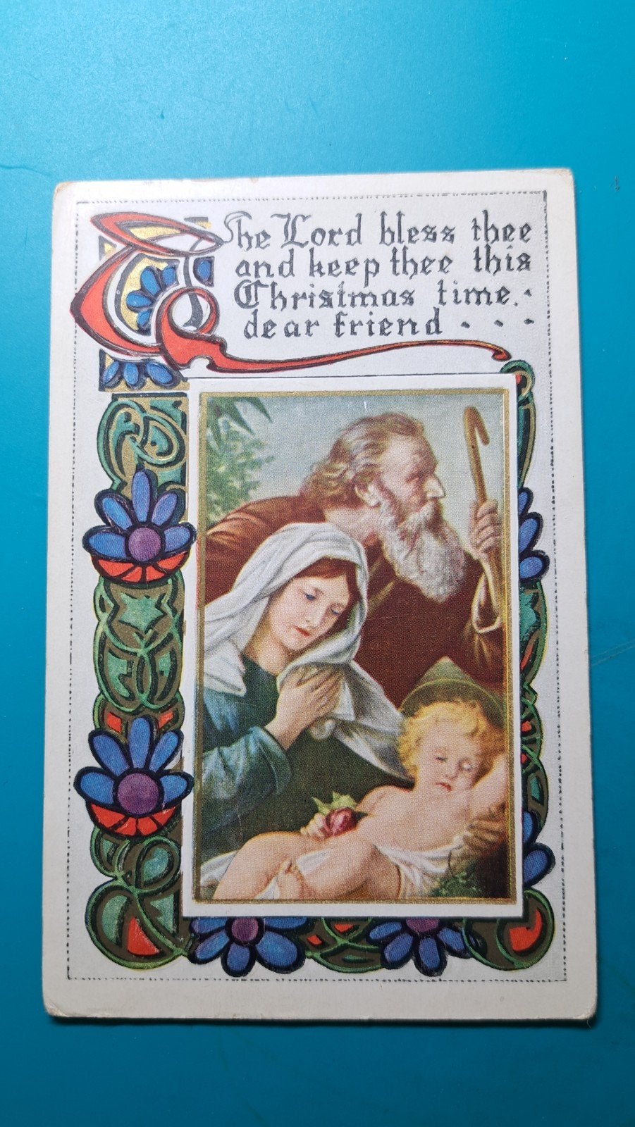 kerstkaart, 1934, usa, Jezus Maria Jozef. reliëf, Verzamelen, Ophalen of Verzenden, 1920 tot 1940, Gelopen, Feest(dag)