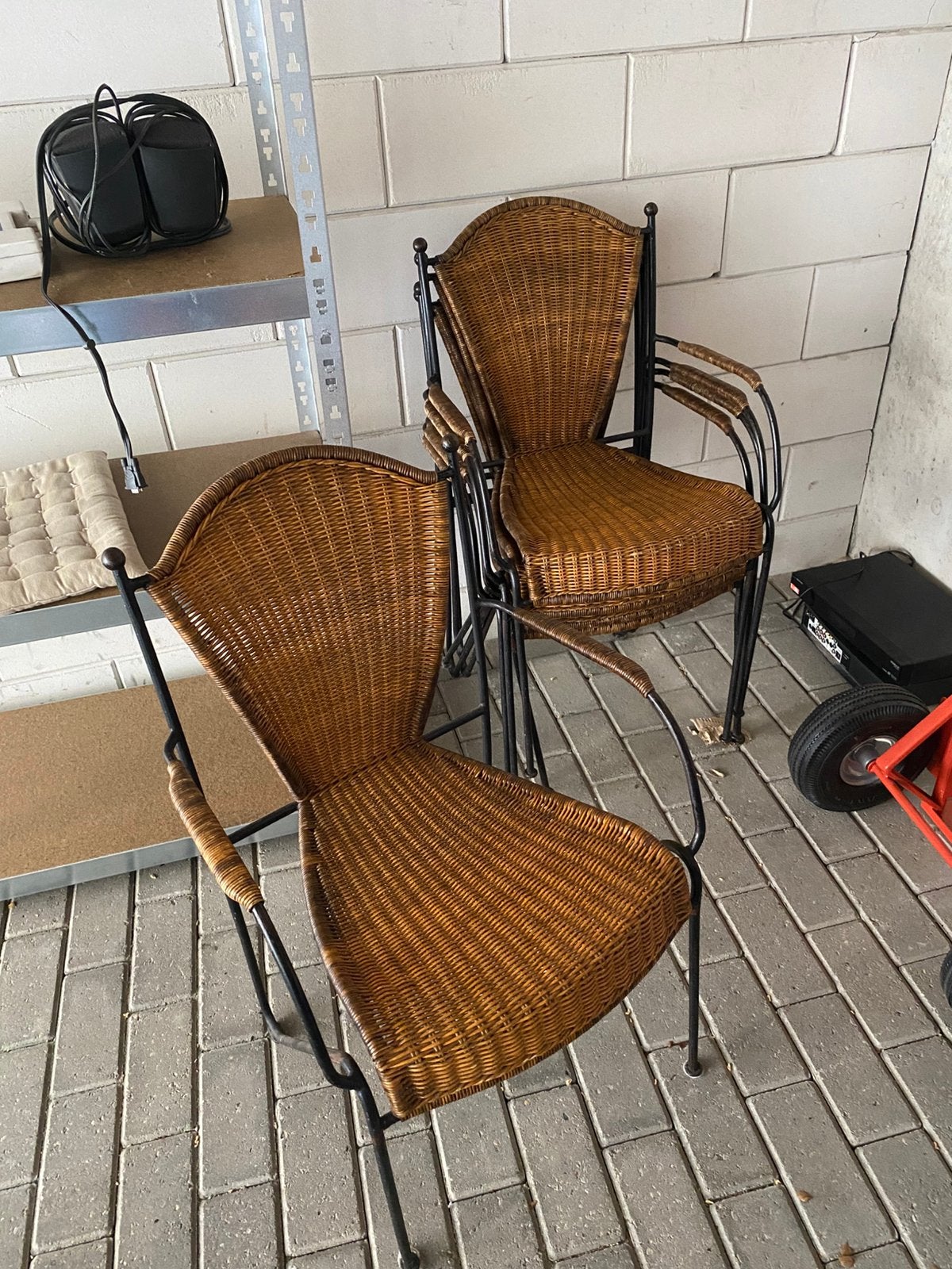 5 smeedijzeren rieten Friedrich Weinberg stoelen, Tuin en Terras, Ophalen, Zo goed als nieuw, Rotan