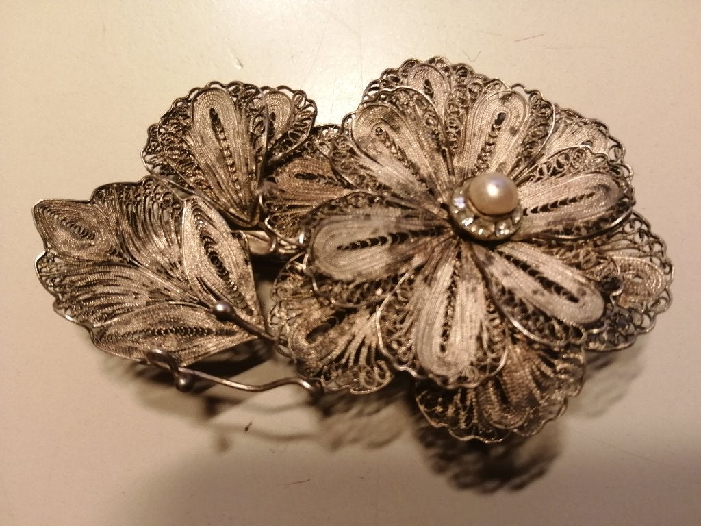 broche-zilveren broche-filigrain-800-afm. 4X7 cm, Ophalen of Verzenden, Zo goed als nieuw, Zilver, Zilver