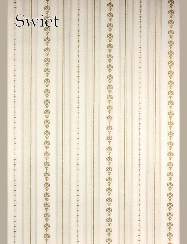 3613 Klassiek streepbehang beige olijfgroen tinten swiet, Ophalen of Verzenden, Beige