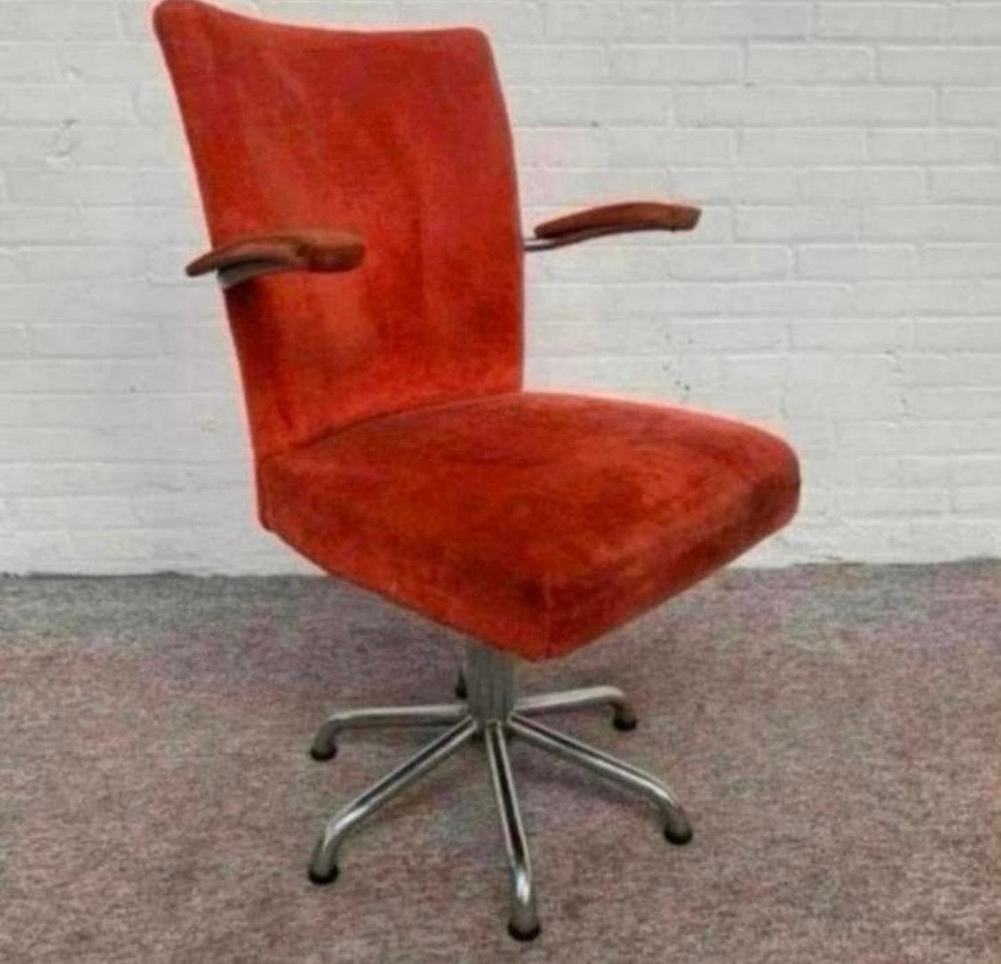 Fauteuil Bureaustoel Vintage Gispen Bauhaus  buizen frame, Ophalen of Verzenden, Gebruikt, Stof, 50 tot 75 cm