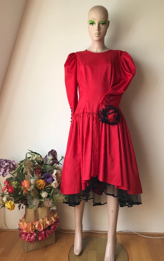 Cocktail jurk jaren 80 Maat M ROOD, Kleding | Dames, Maat 38/40 (M), Cocktailjurk, Ophalen of Verzenden, Zo goed als nieuw