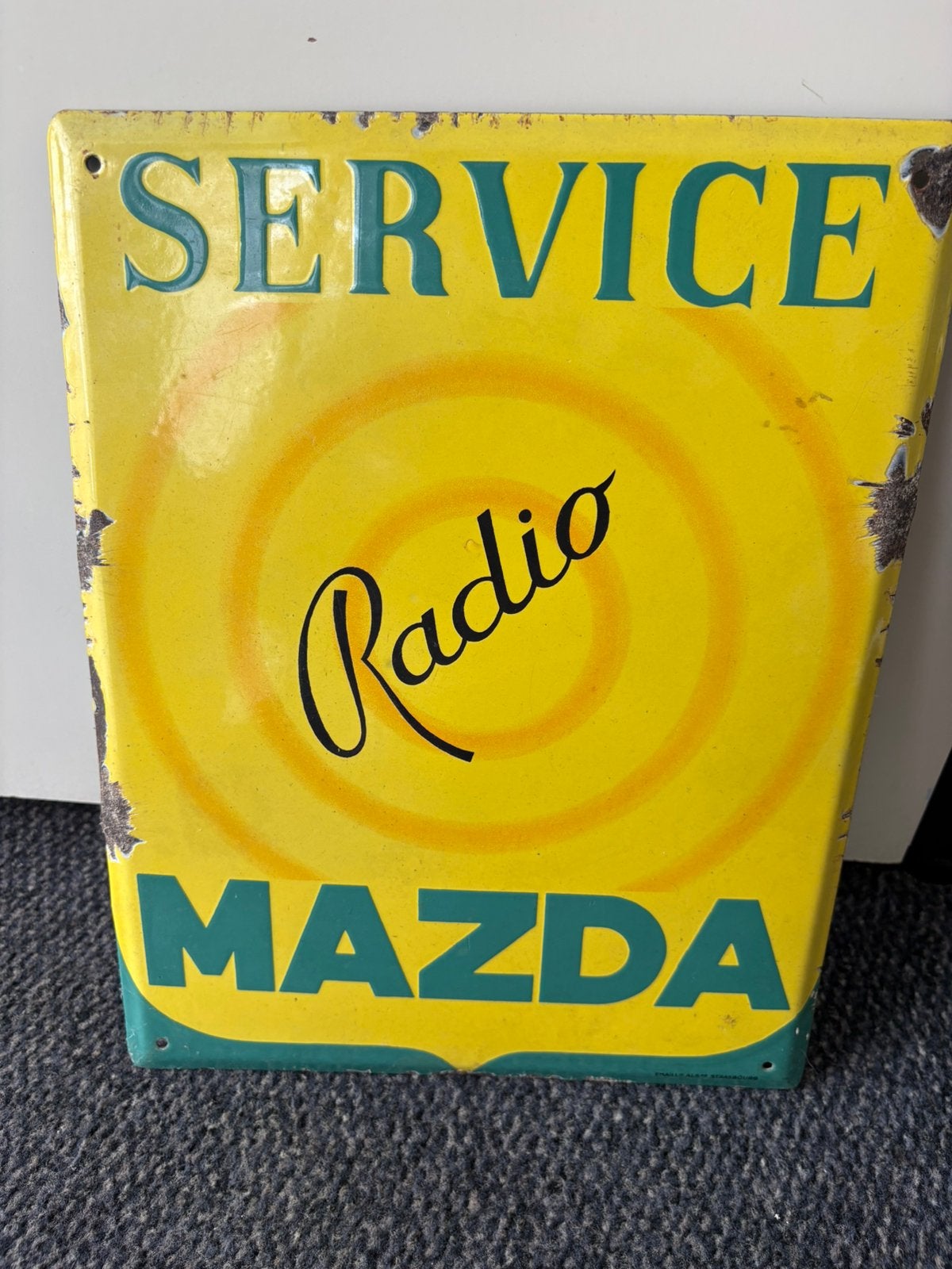 Mazda radio service emaille reclame bord, Ophalen of Verzenden, Gebruikt, Reclamebord