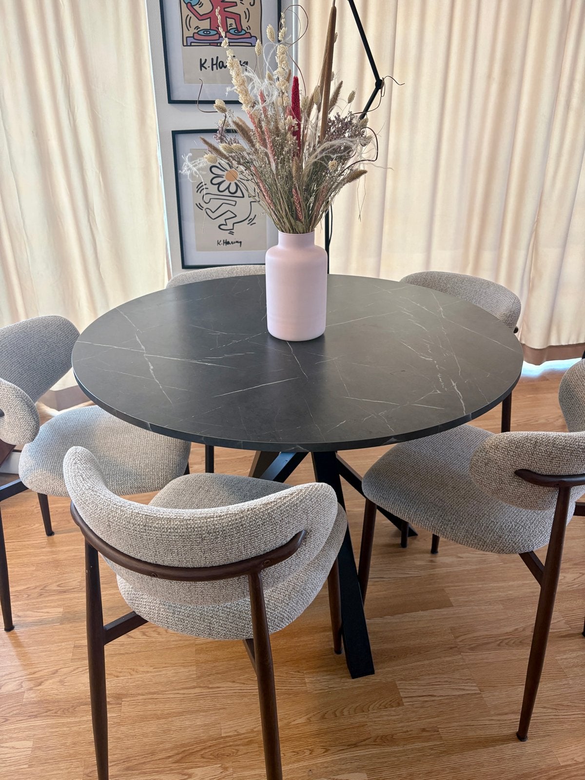 IKEA MARIEDAMM Eettafel Zwart Marmerpatroon Ø105 cm, Ophalen, Overige materialen, 100 tot 150 cm, Rond