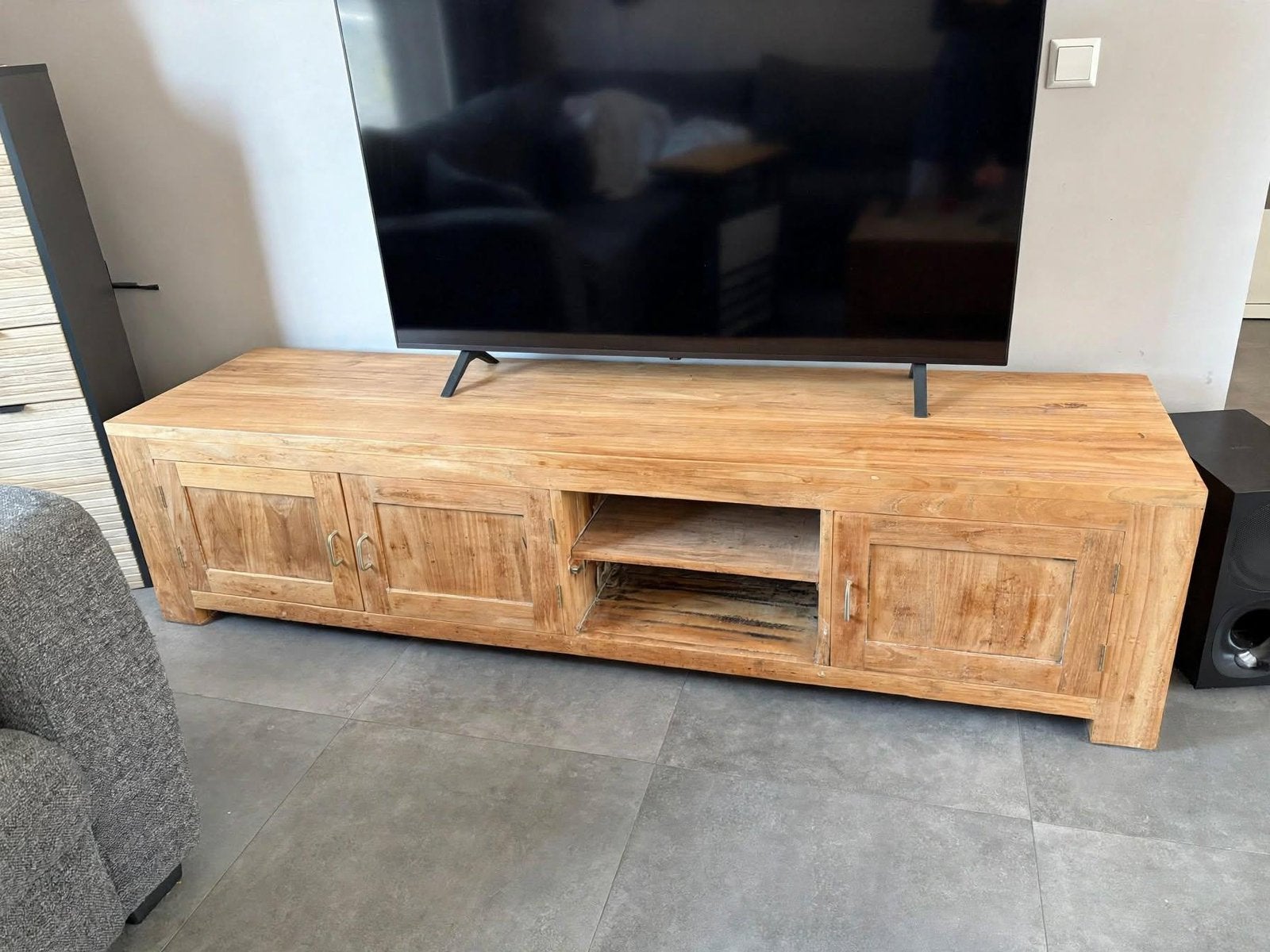Teakhouten tv kast, Ophalen, Gebruikt, 150 tot 200 cm, Minder dan 100 cm