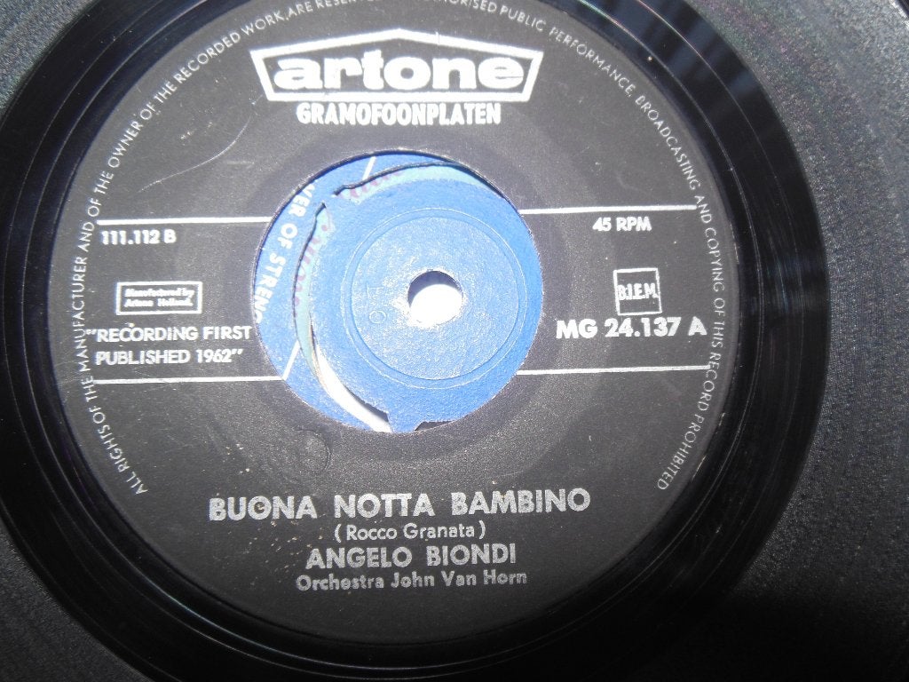 single angelo biondi buona nota 45rpm jukebox vinyl record, Gebruikt, Overige genres, 7 inch, Ophalen of Verzenden
