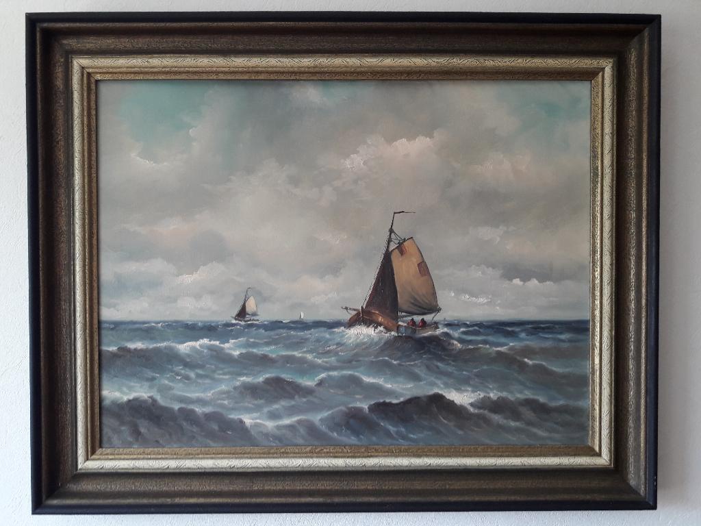 TE KOOP: OLIEVERF SCHILDERIJ ZEEGEZICHT, Ophalen