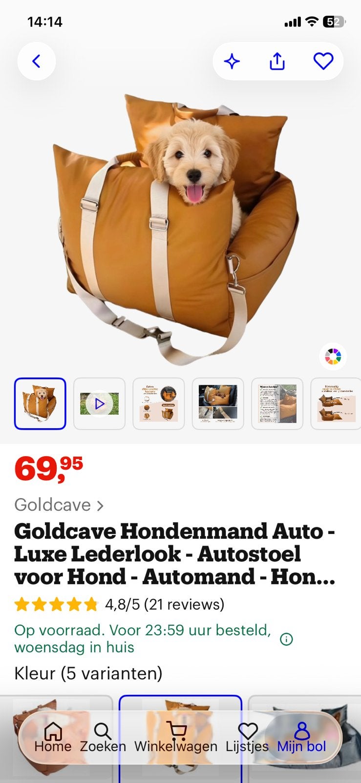 Goldcave hondenmand auto-luxe lederlook/autostoel voor hond., Dieren en Toebehoren, Hondenmanden, Ophalen, Zo goed als nieuw, Overige