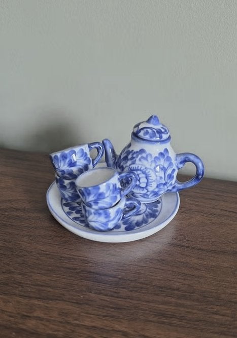 Miniatuur theeserviesje blauw, Ophalen of Verzenden, Zo goed als nieuw, Gebruiksvoorwerp