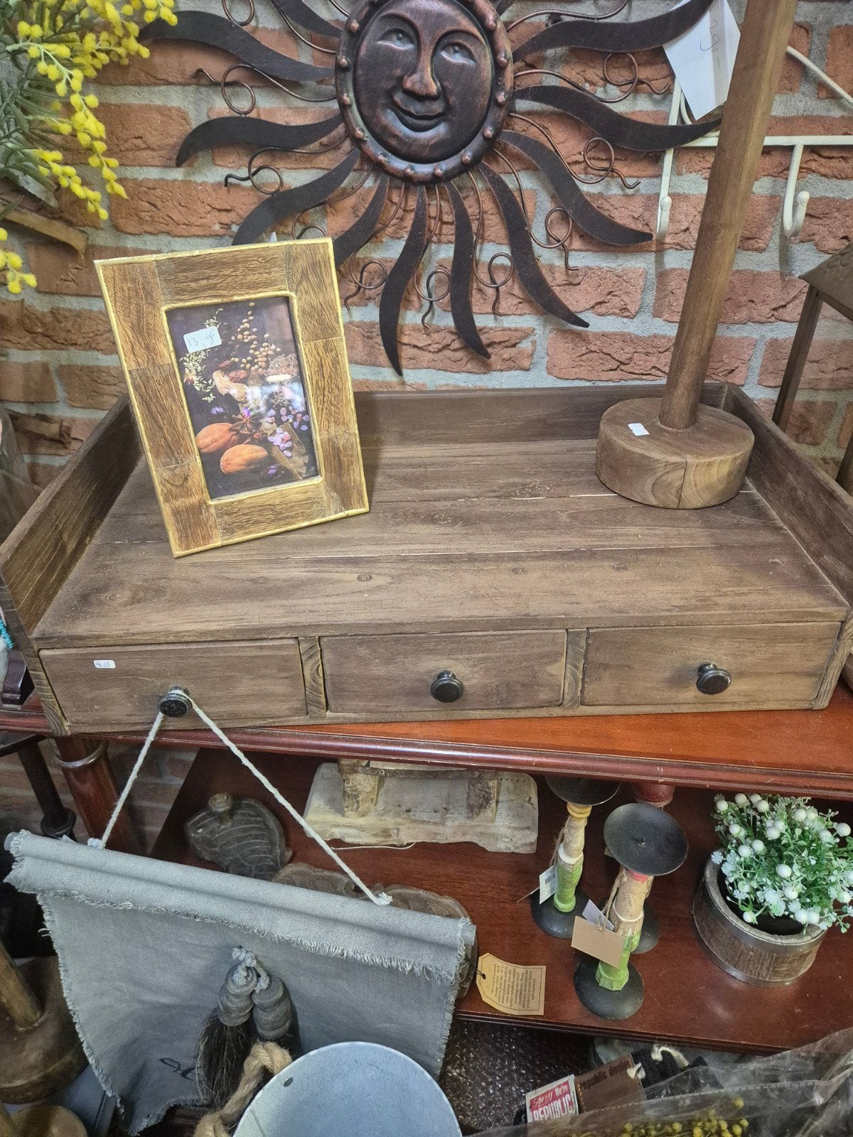 Teakhouten plateau met 3 lades - Koffie Corner, Helene Livingstyle, Hout, 7531TJ, Nieuw