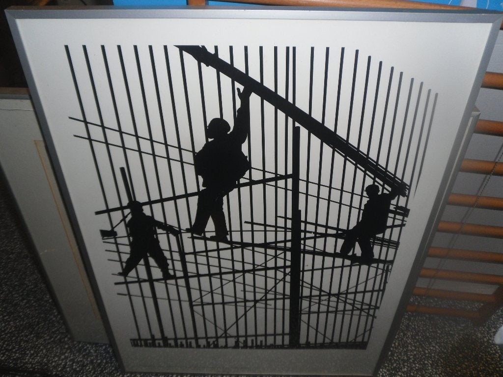 zwart wit poster in lijst, beton vlechters bij de haringvlie, Ophalen of Verzenden, Zo goed als nieuw, A1 t/m A3, Film en Tv