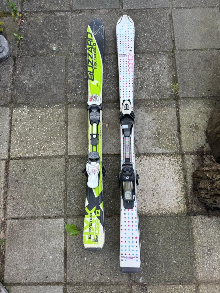 2 paar kinderski's: Blizzard 120cm & Salomon Candy 140cm, Gebruikt, 100 tot 140 cm, Skiën, Ski's