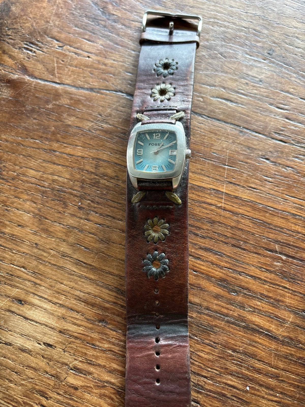 Fossil dames polshorloge met leren bandje, Ophalen, Staal, Fossil, Polshorloge