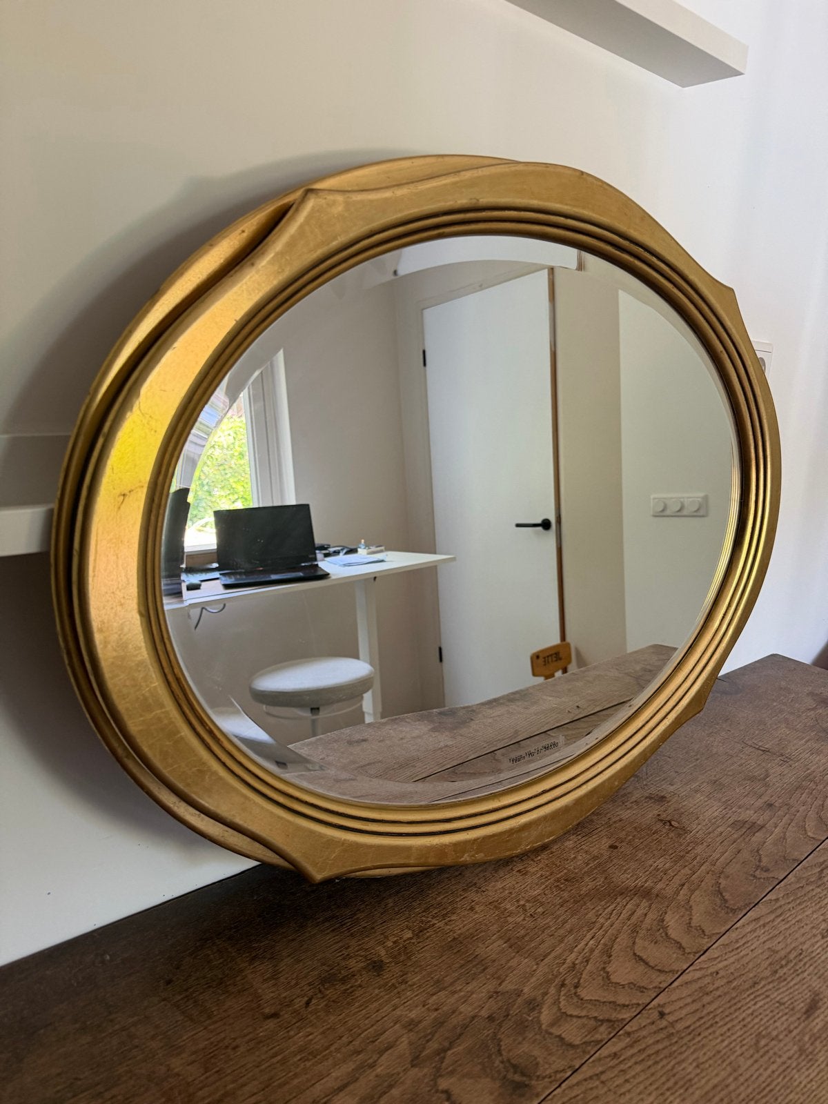 Ovale spiegel met gouden lijst, 85x62cm, Ophalen, Ovaal, 50 tot 100 cm, Minder dan 100 cm