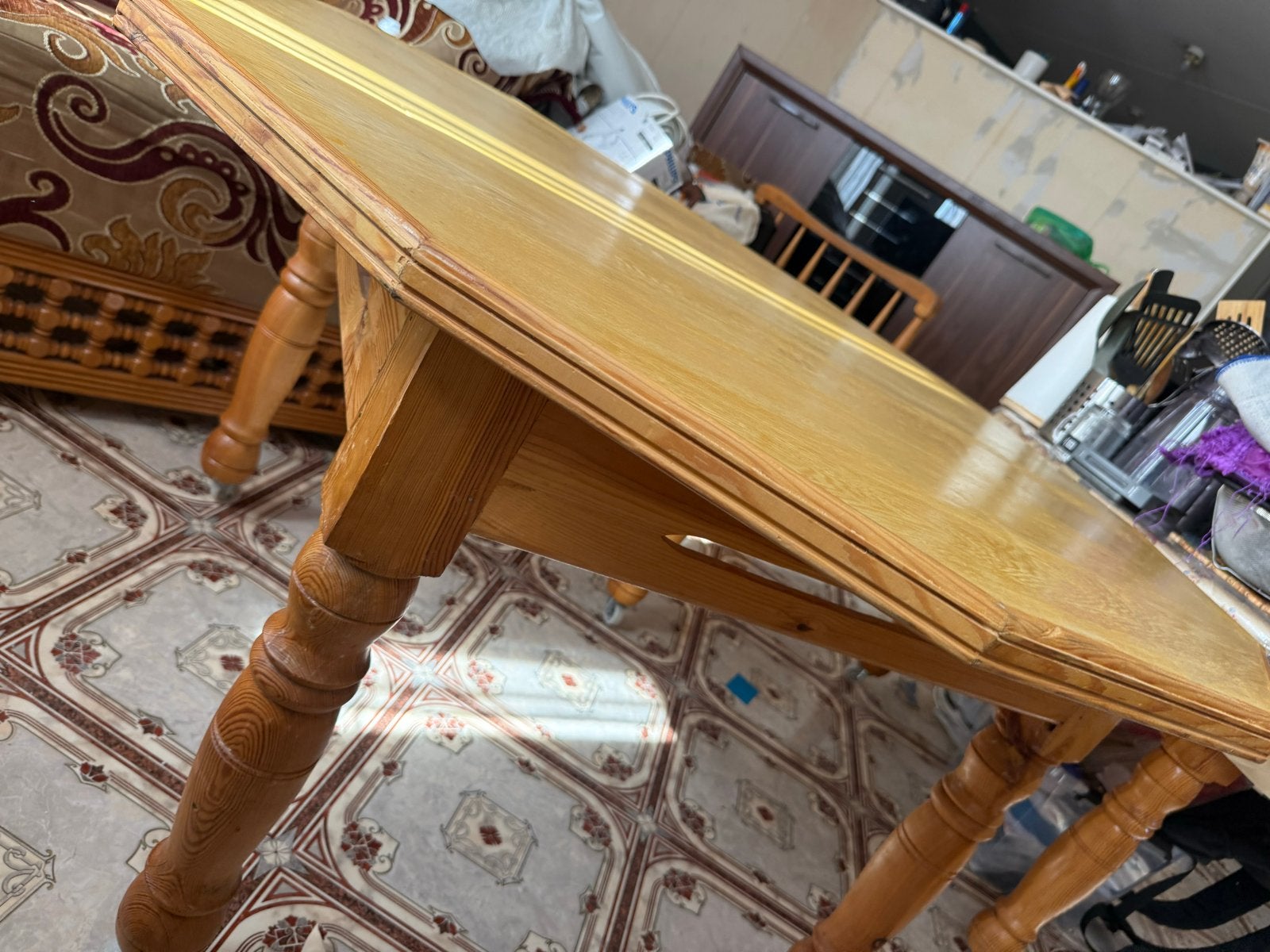 Houten eettafel met uitschuifbaar blad, Ophalen, Gebruikt, 100 tot 150 cm, 50 tot 100 cm