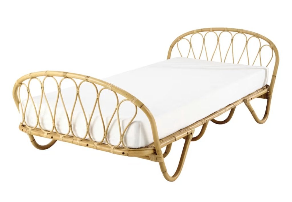 Rotan bed (bedbank) 90x190, Ophalen, 85 tot 100 cm, Gebruikt, Matras