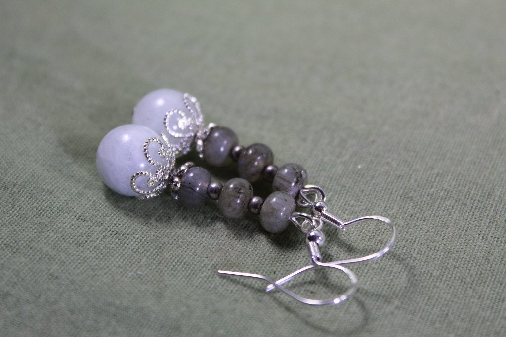 Oorbellen met echte steen , Aquamarijn en labradoriet, Sieraden, Tassen en Uiterlijk, Oorbellen, Overige materialen, Hangers, Nieuw