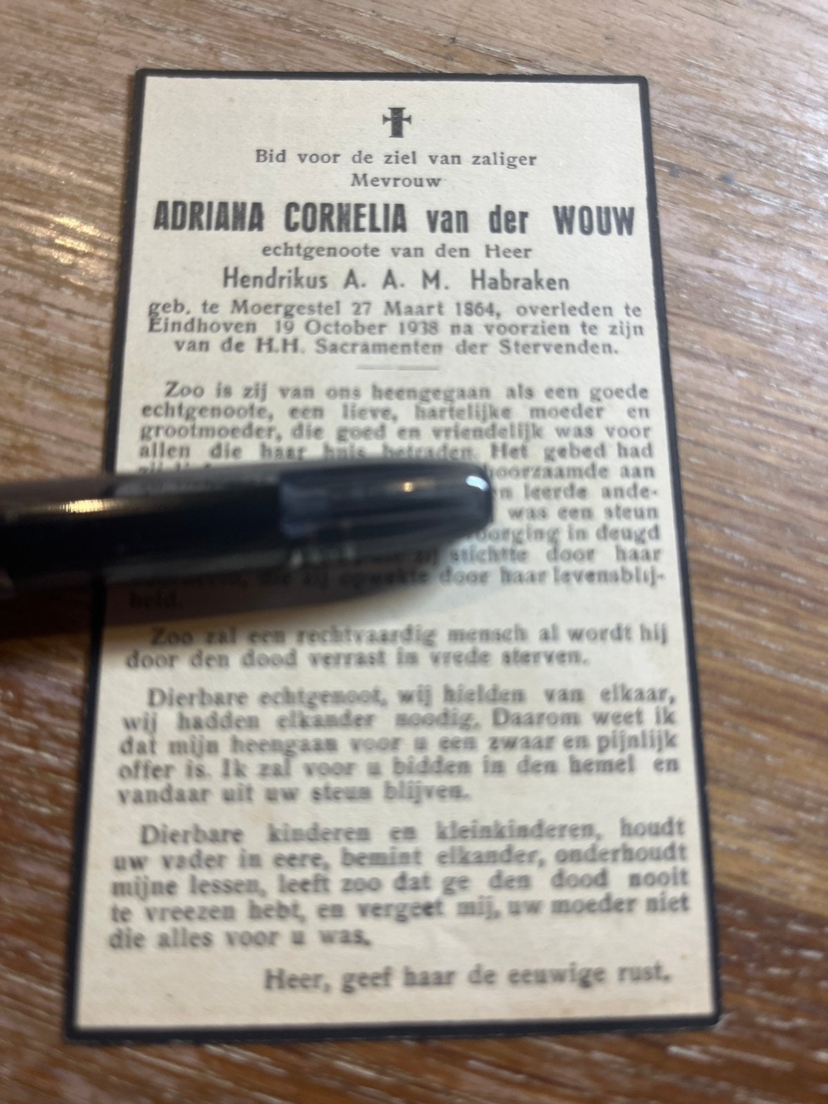 Wouw vd Adriana 1864 Moergestel 1938 Eindhoven x Habraken, Ophalen of Verzenden, Bidprentje