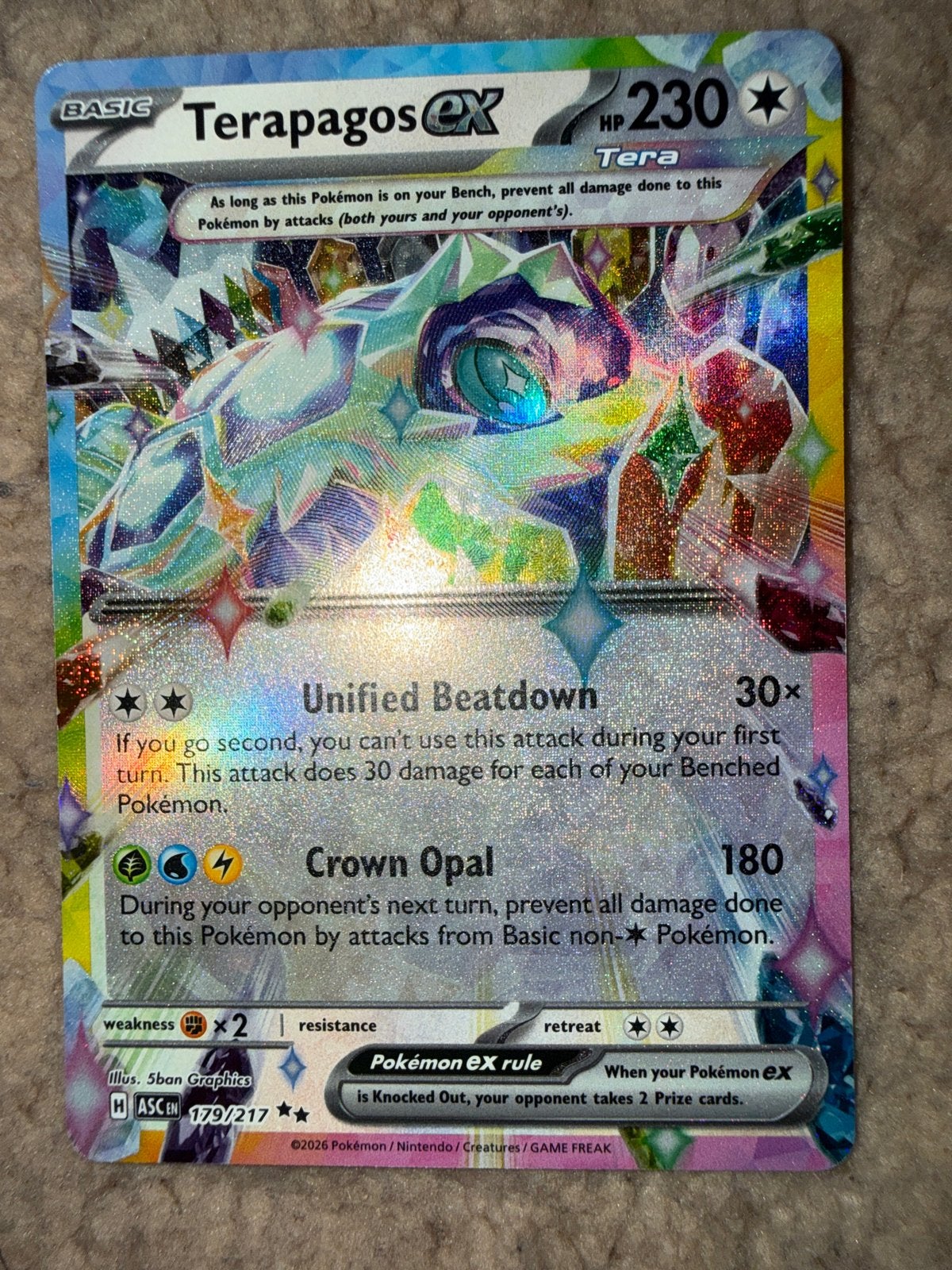 Terapagos ex 179/217 - Pokémon Kaart (Foil), Ophalen of Verzenden, Zo goed als nieuw, Losse kaart, Foil