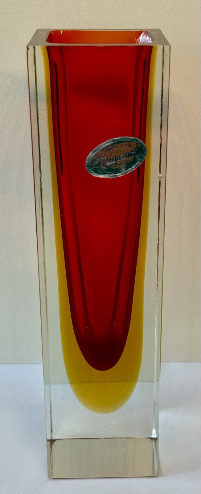 Murano Glas Blokvaas Rood Geel  Italiaans Design, Antiek en Kunst, Ophalen of Verzenden