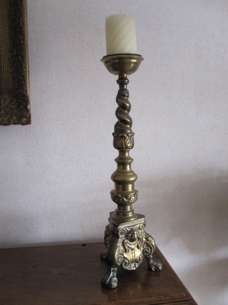 Antieke, koperen kandelaar, Ophalen, Koper of Brons
