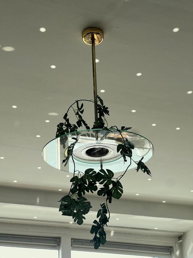 Retro Vintage Glazen Goud Plafond Lamp, Ophalen, Gebruikt, Glas, Retro Vintage