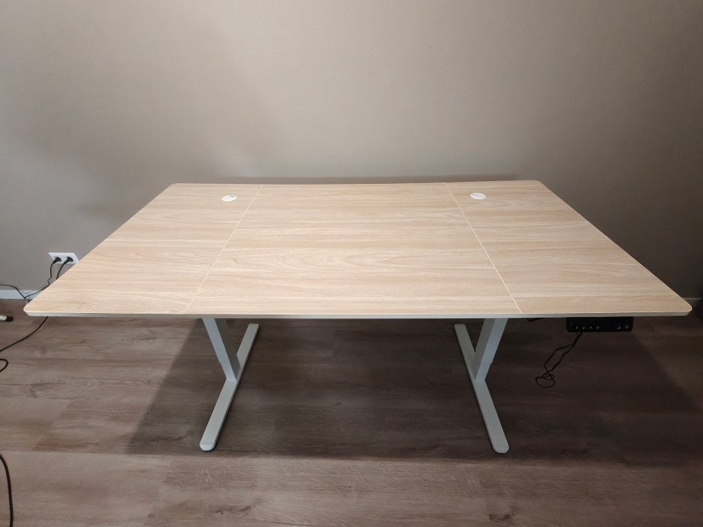 Elektrisch zit-sta bureau met bureaustoel en lamp, Ophalen, Zit-sta bureau, 160 cm, Gebruikt