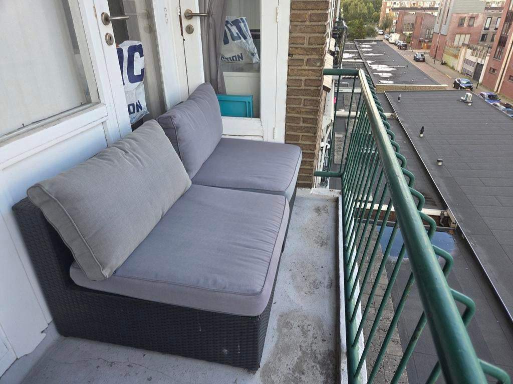 Balkonbank met kussens, Gebruikt, Loungeset, Wicker, Bank