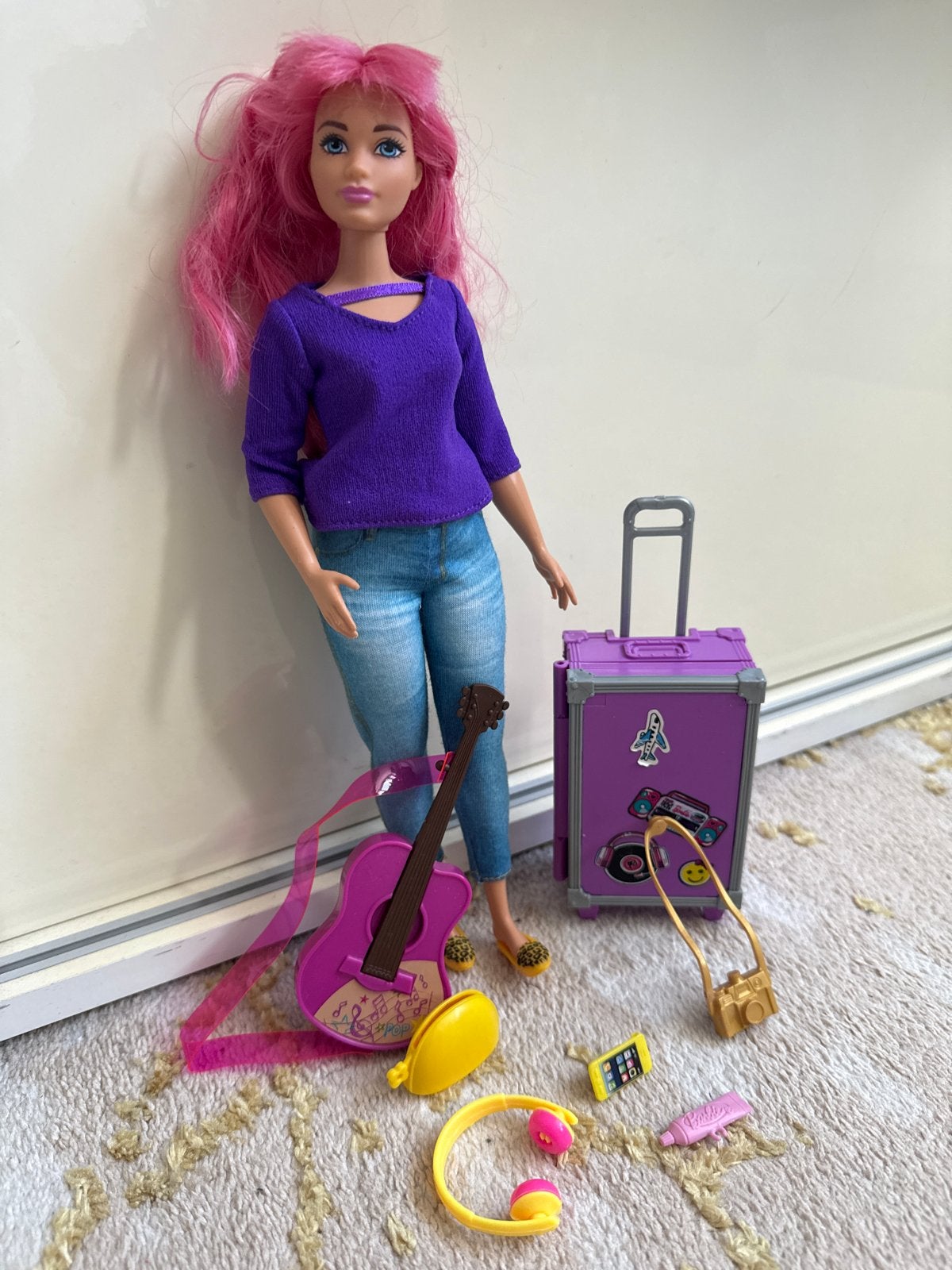 Curvy Barbie met roze haar en accessoires, Ophalen of Verzenden, Gebruikt, Barbie
