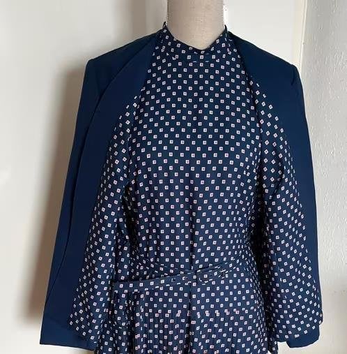 Linda Leigh vintage jurk met jasje maat 44[v], Kleding | Dames, Blauw, Maat 42/44 (L), Nieuw, Ophalen of Verzenden