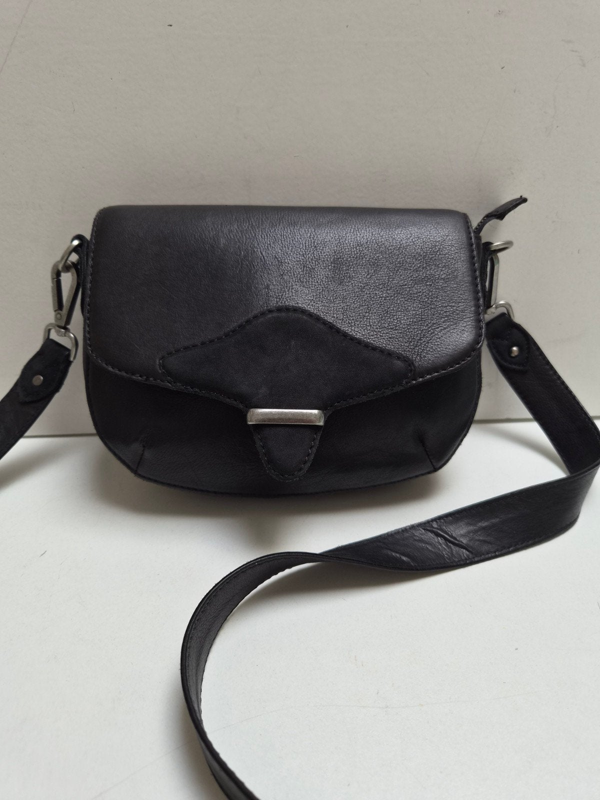 Zwarte leren Cowboysbag schoudertas - Prachtig model!, Ophalen of Verzenden, Zo goed als nieuw, Zwart, Schoudertasje