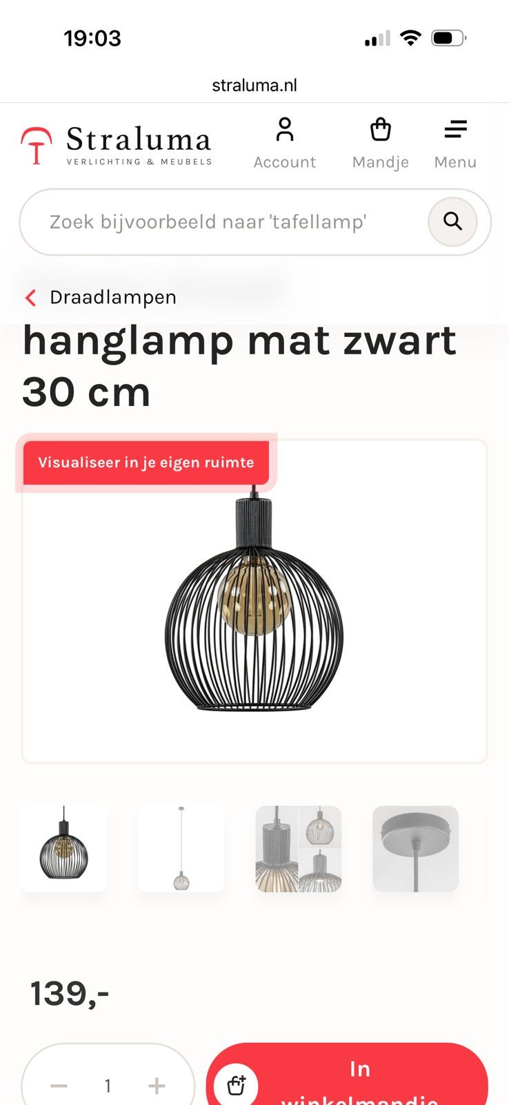Draad hanglamp, Ophalen, Zo goed als nieuw