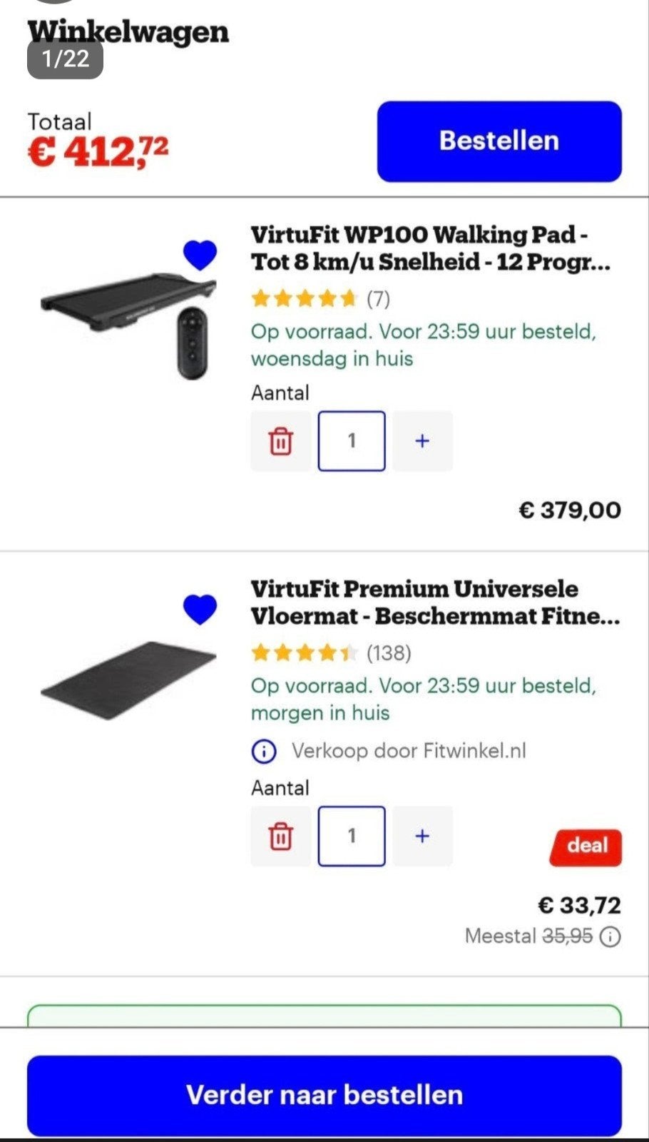 Virtufit Walkingpad 100 + Virtufit Premium Vloermat, Ophalen, Zo goed als nieuw, Benen, Loopband