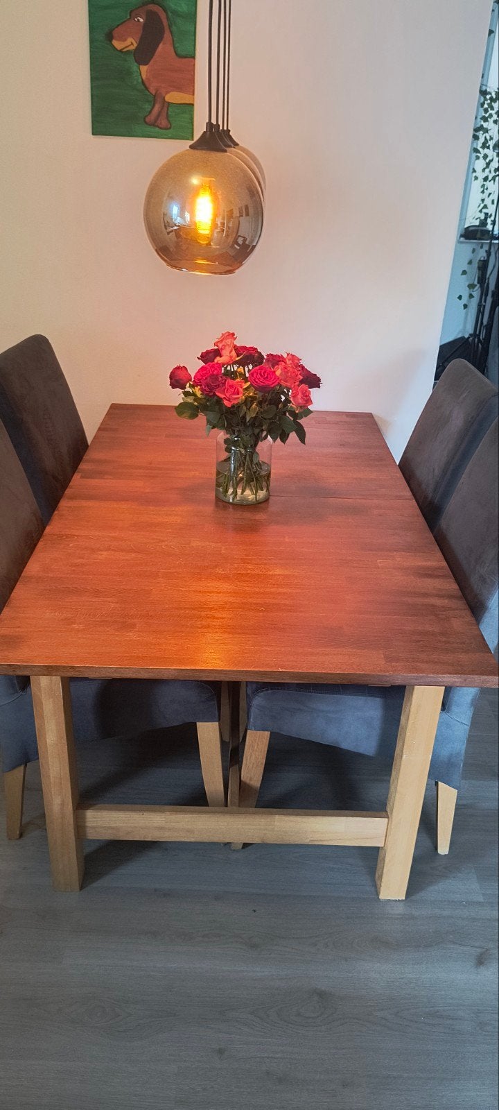 Uitschuifbare eettafel 150x90 (uitgeschoven 207x90), Ophalen, Gebruikt, 50 tot 100 cm, Vijf personen of meer