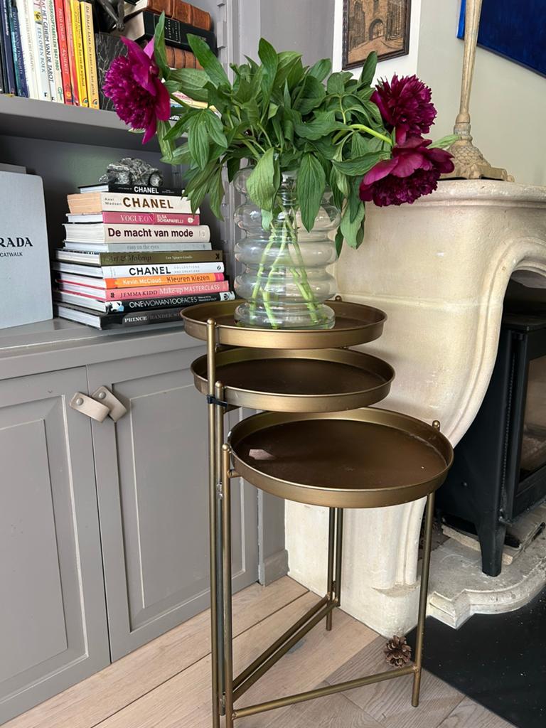 Ronde uitschuifbare bijzettafel matt, brons 78 x 35, Huis en Inrichting, Tafels | Bijzettafels, Ophalen, Minder dan 55 cm, Metaal of Aluminium