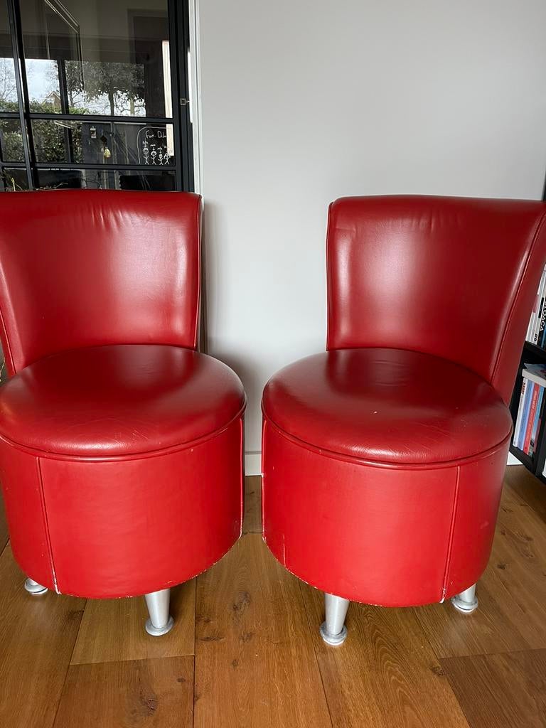 Gezellige rode stoeltjes, samen 20 euro!, Huis en Inrichting, Fauteuils, Ophalen, Gebruikt, Minder dan 75 cm, Leer