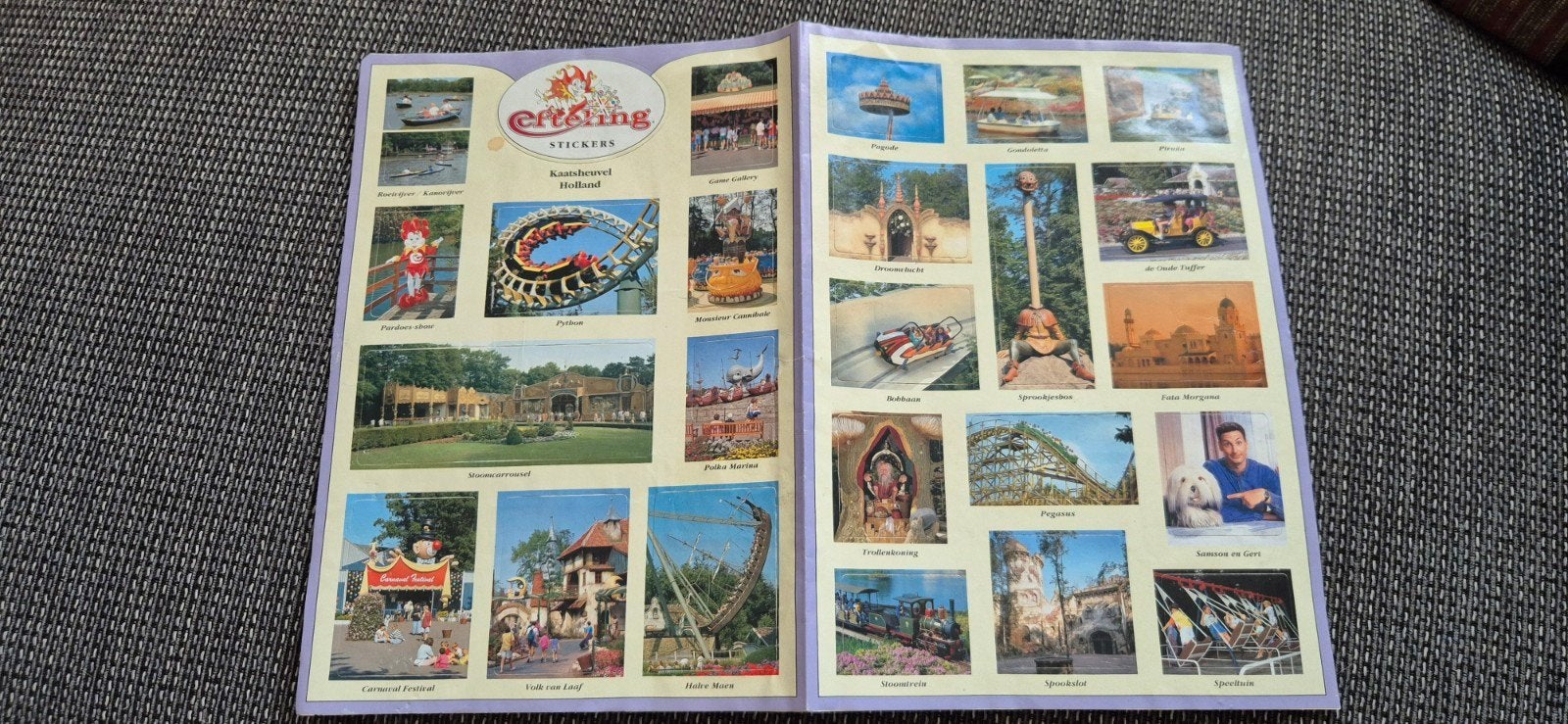 EFTELING stikkers 2x A4 formaat  jaren 90 met Samson en gert, Ophalen of Verzenden