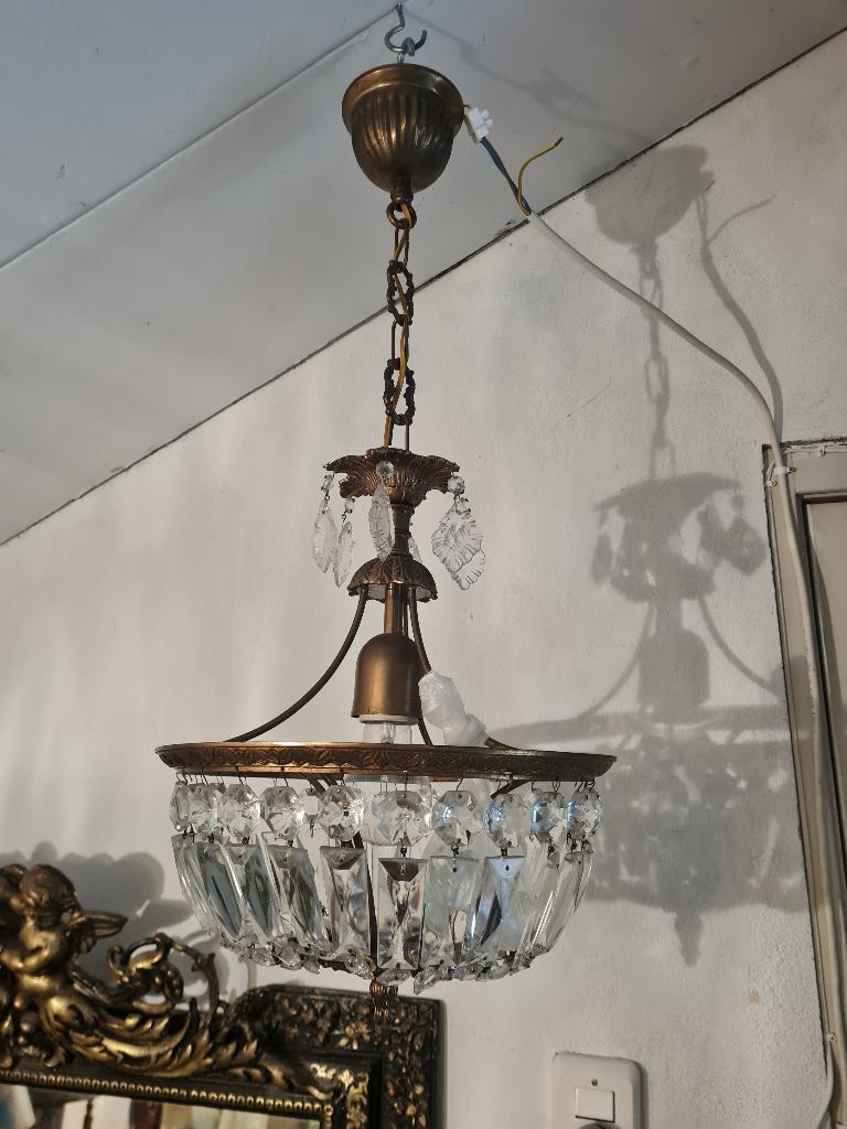 Antieke zak kroonluchter brons met kristal, Heikant 21 Kaatsheuvel, Belle Vieille Brocante, Ophalen of Verzenden, Zo goed als nieuw