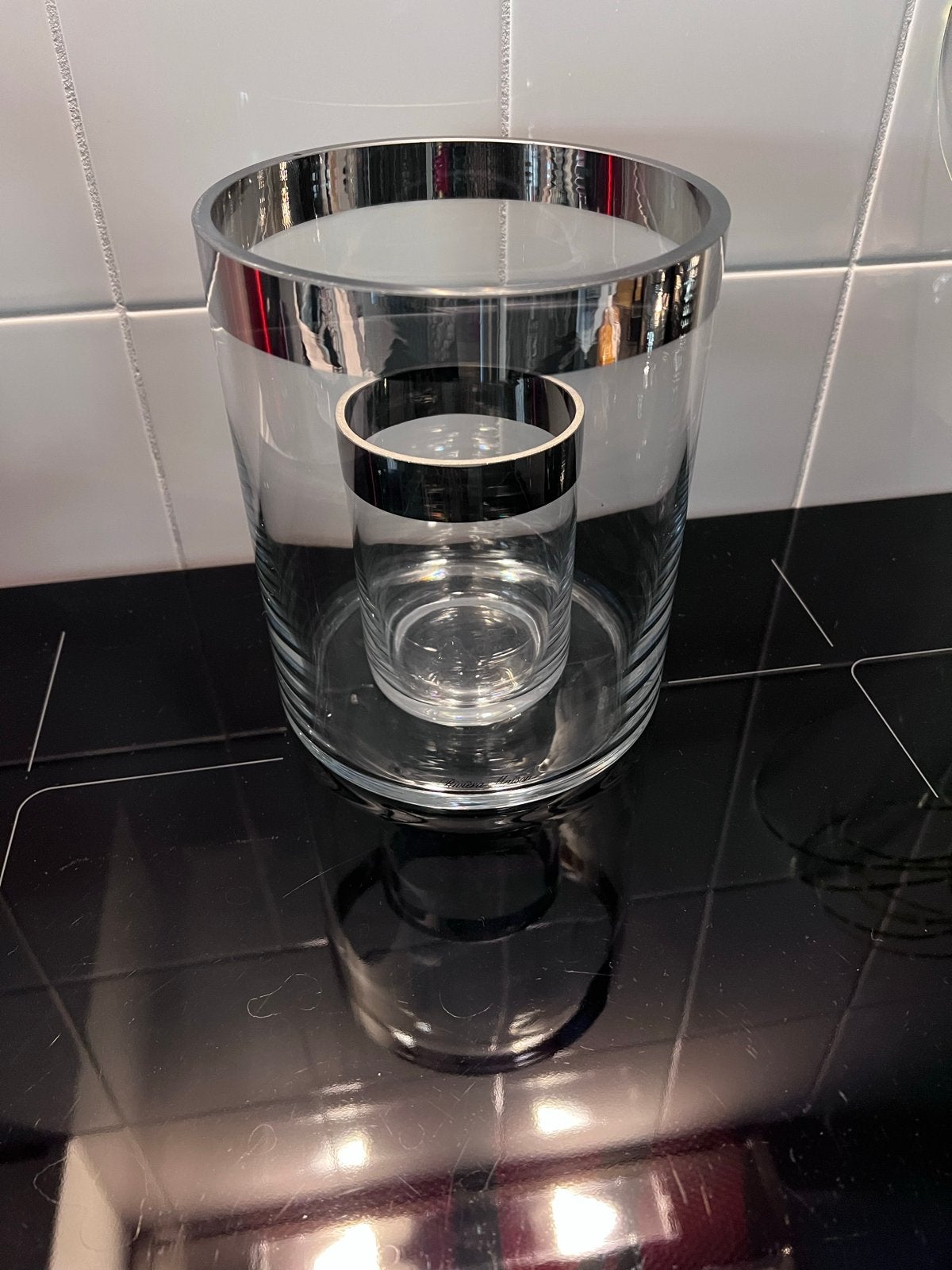 Riviera Maison Windlicht zgan double Hurricane, Ophalen, Zo goed als nieuw, Zilver, Glas