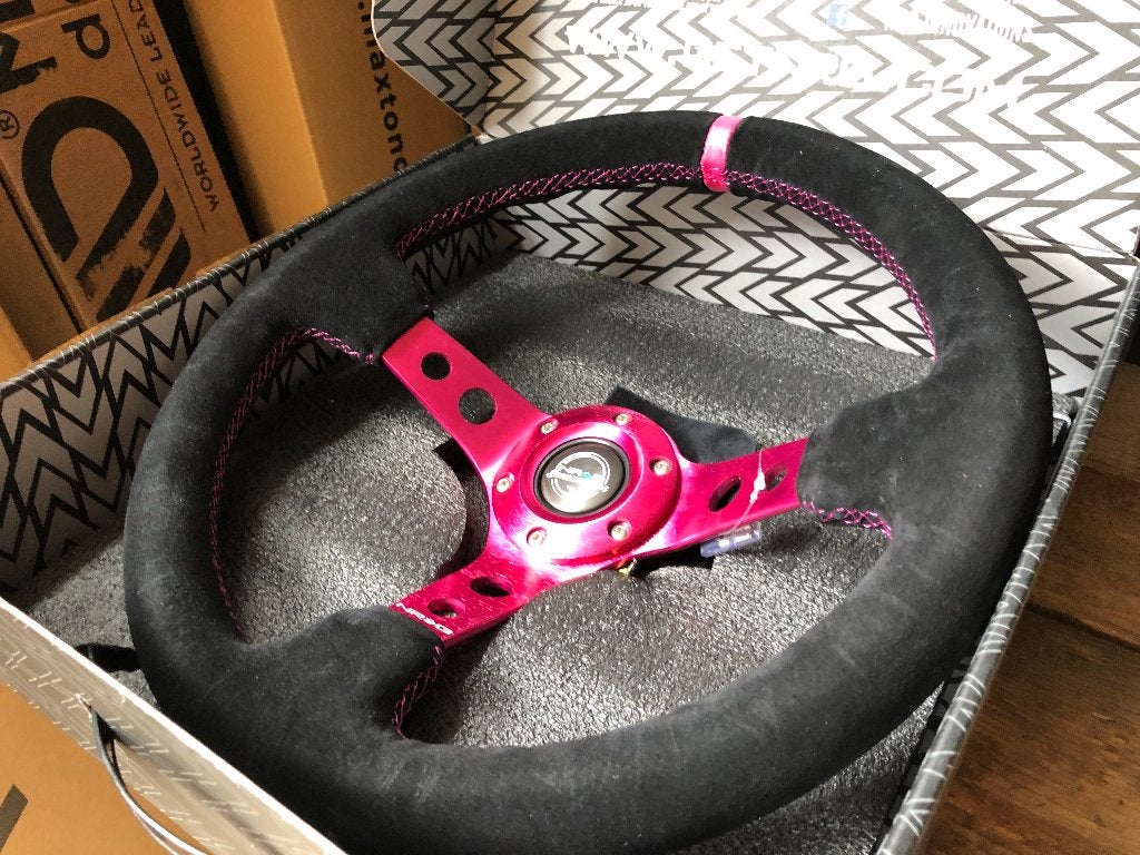 NRG Sportstuur suede 350mm roze paars zwart deep dish 75mm, Ophalen of Verzenden