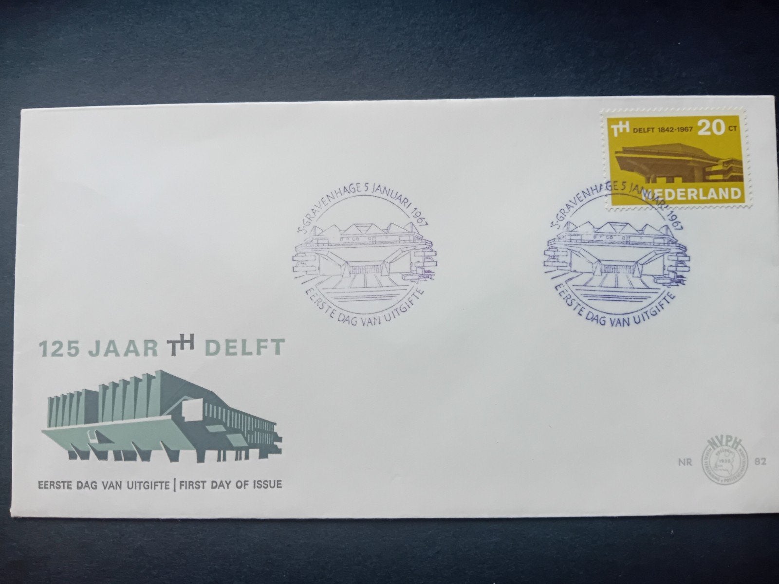 Eerste Dag Uitgifte 125 Jaar TH Delft 1962  NVPH 82, Postzegels en Munten, Ophalen of Verzenden, Nederland
