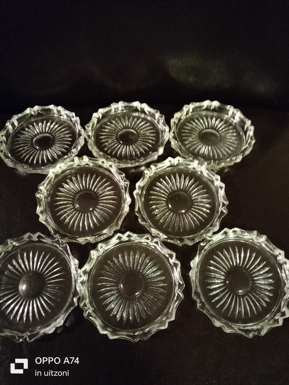8 Vintage Glazen Onderzetters - Grootmoeders Tijd, Antiek en Kunst, Ophalen of Verzenden