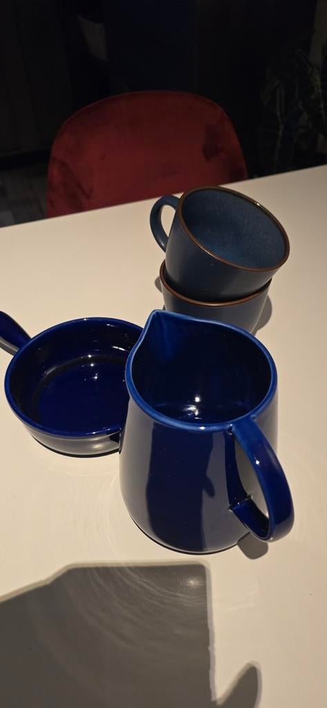 Blauwe melkkan, blauwe soepkommen en blauwe schaal, Huis en Inrichting, Keuken | Servies, Ophalen of Verzenden, Zo goed als nieuw
