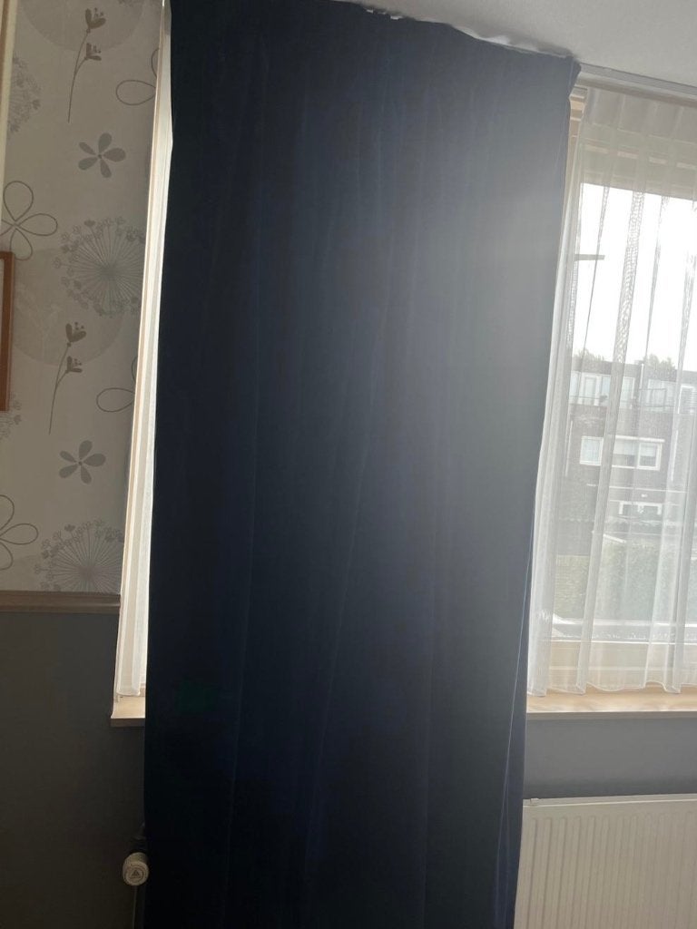 Stel velours overgordijnen van Hema, Ophalen, Plooiafwerking, Blauw, 300 cm