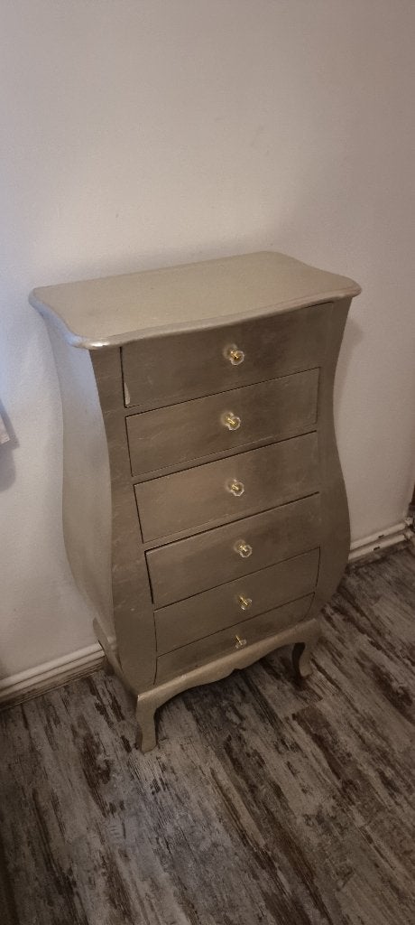 Elegante houten ladekast met 6 lades – zilver/grijs, Ophalen, Gebruikt, 5 laden of meer, 50 tot 100 cm