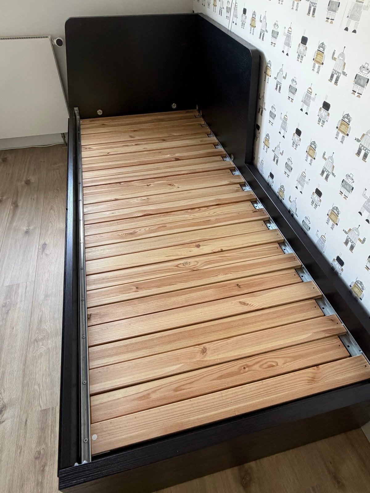 Ikea FLEKKE bedbank met 2 lades, zwartbruin 80 x 200 cm, Verstelbaar, Zwart, Tweepersoons, Ophalen of Verzenden